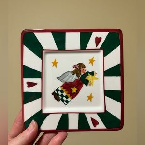 Hand Painted Christmas Angel Plate Trivet Spoon Rest